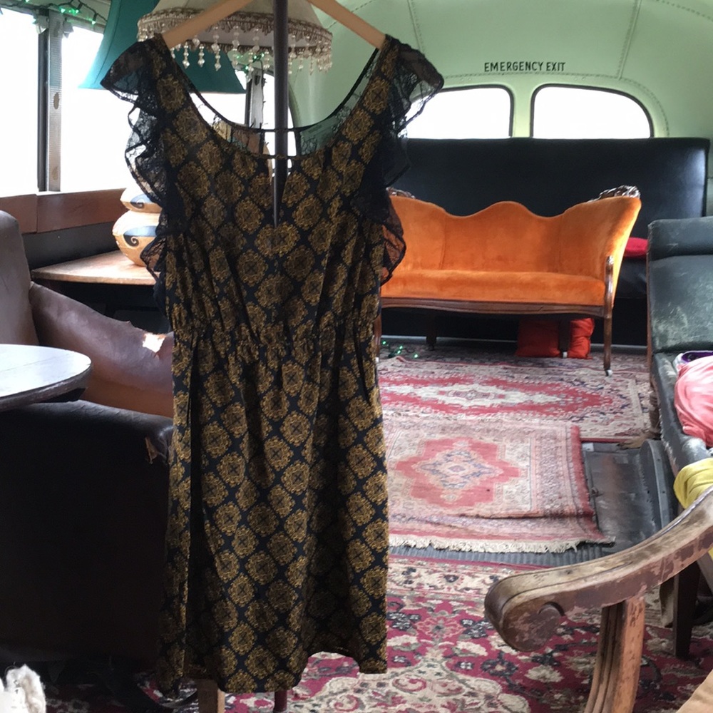 Anthro Maple Recollections silk & lace dress
